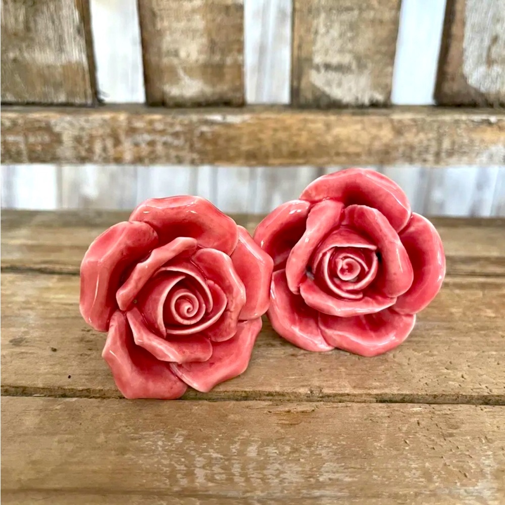 2-Pc Cabinet Wardrobe Drawer Door Pull Rose Shape Design Ceramic Knobs Pink